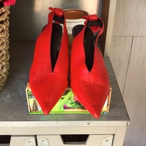 Celine red V neck sling over the top red leather